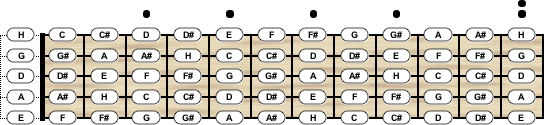 5-Saiten Gitarre-Stimmung Standard